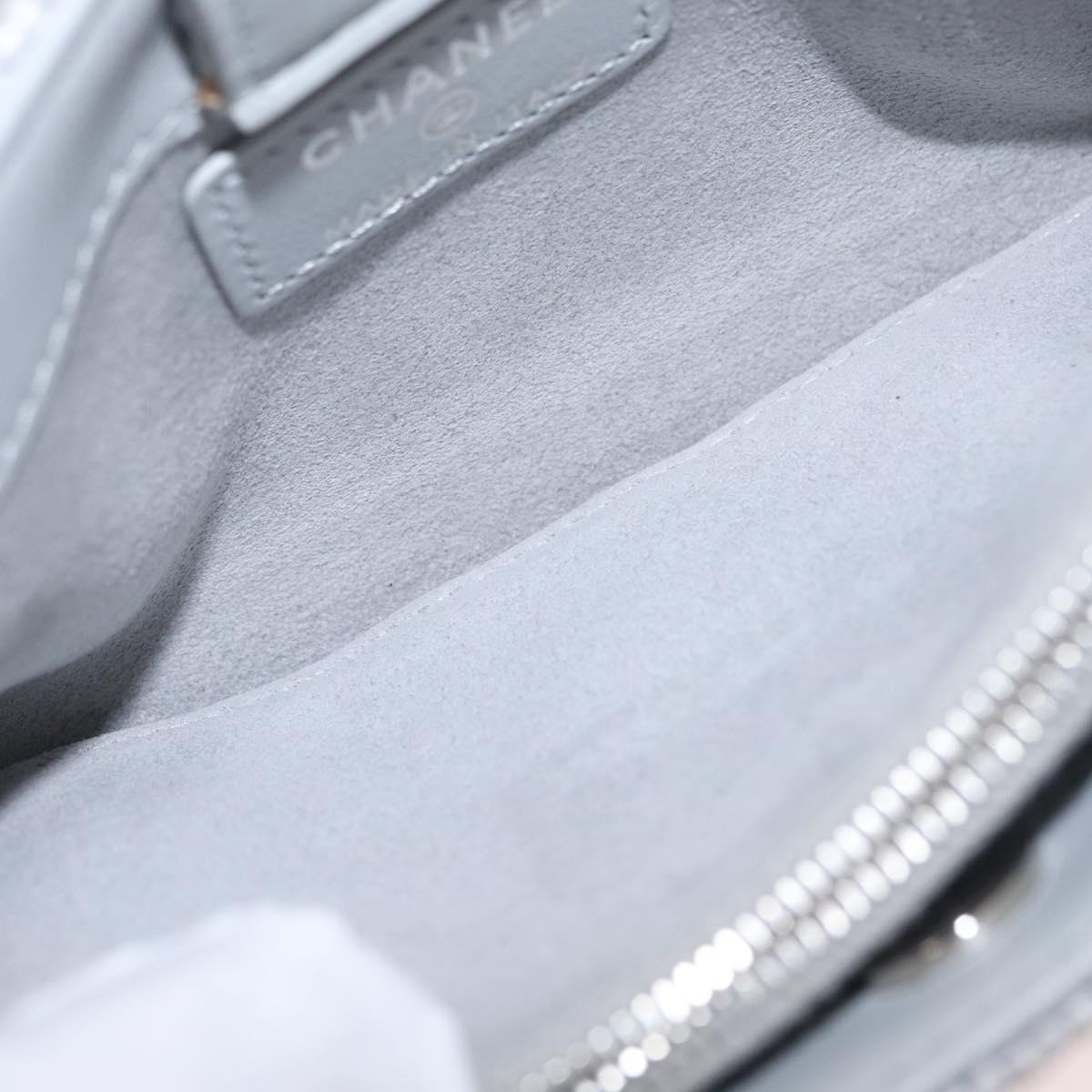 CHANEL Deauville Line Chain Shoulder Bag Canvas Gray Silver CC Auth bs37875A