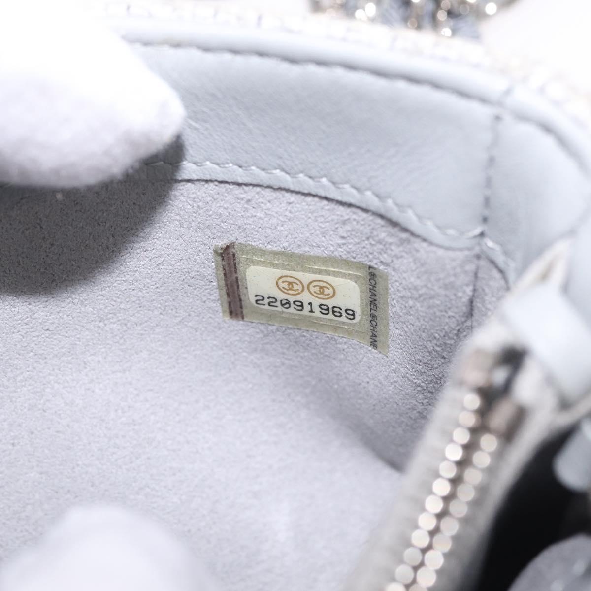 CHANEL Deauville Line Chain Shoulder Bag Canvas Gray Silver CC Auth bs37875A