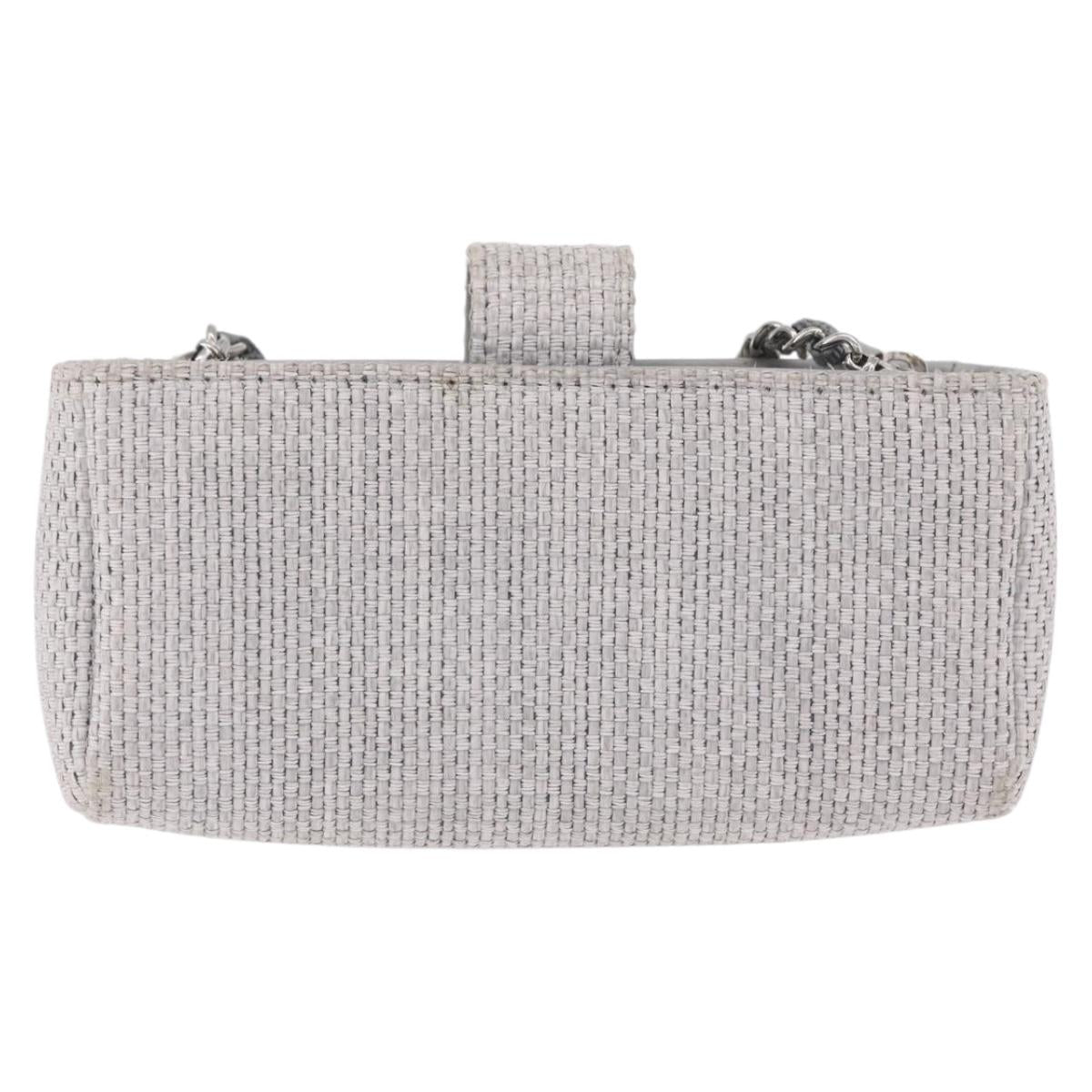 CHANEL Deauville Line Chain Shoulder Bag Canvas Gray Silver CC Auth bs37875A