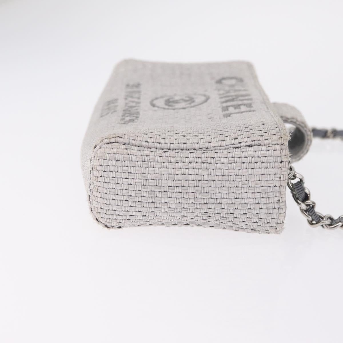 CHANEL Deauville Line Chain Shoulder Bag Canvas Gray Silver CC Auth bs37875A