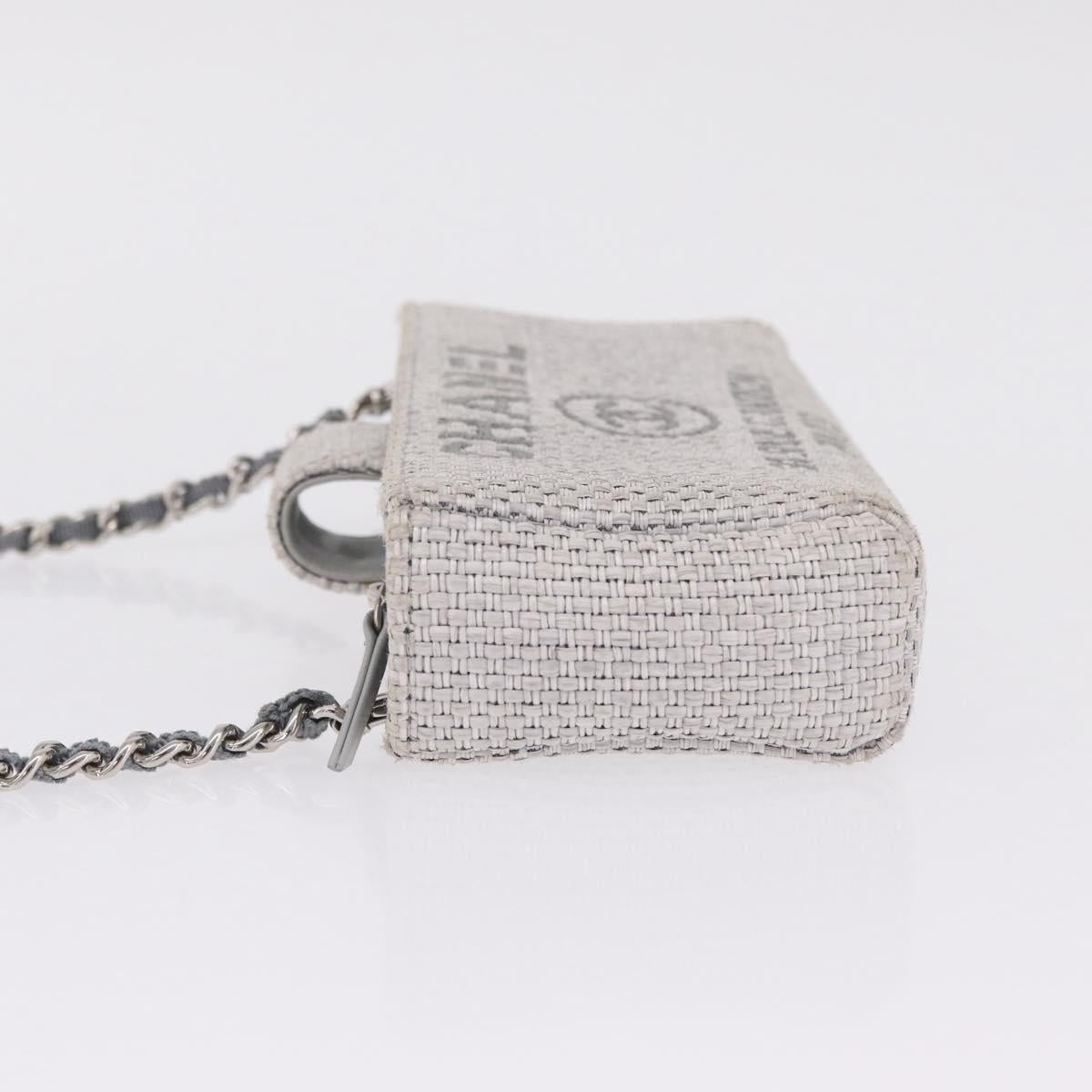 CHANEL Deauville Line Chain Shoulder Bag Canvas Gray Silver CC Auth bs37875A