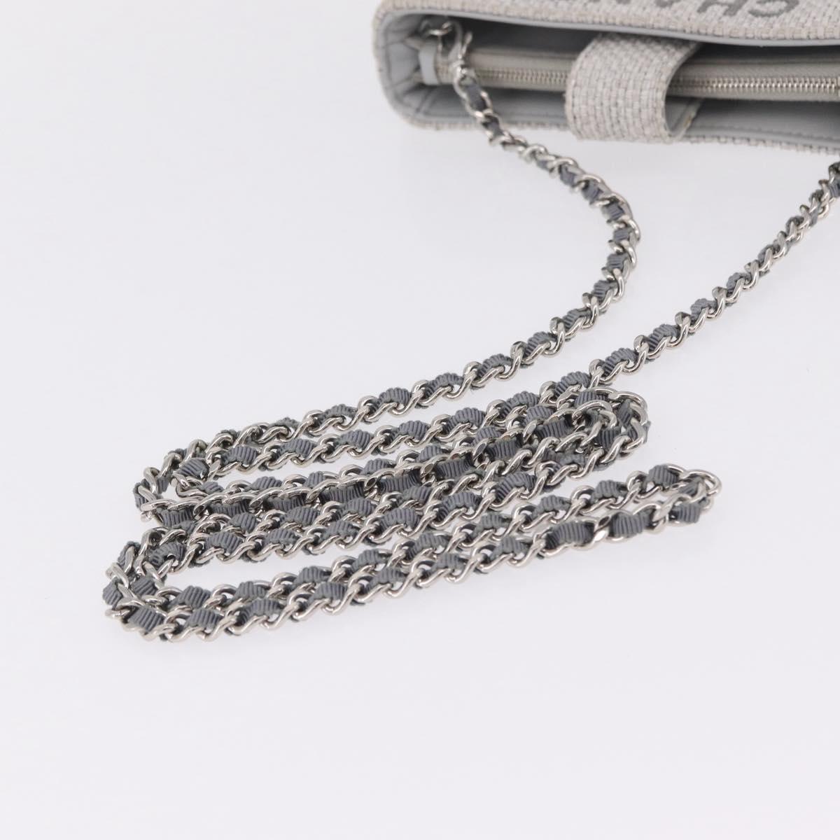 CHANEL Deauville Line Chain Shoulder Bag Canvas Gray Silver CC Auth bs37875A