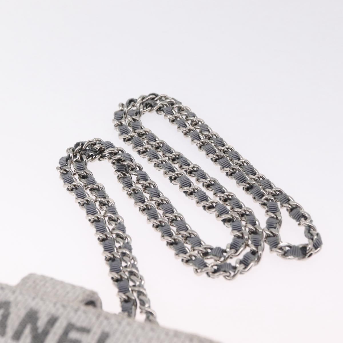 CHANEL Deauville Line Chain Shoulder Bag Canvas Gray Silver CC Auth bs37875A
