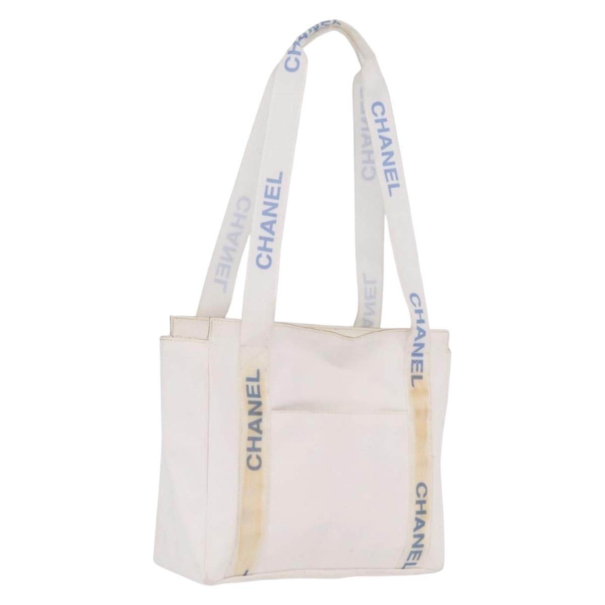 CHANEL Chanel Sports Shoulder Bag Polyester White Silver CC Auth bs37878