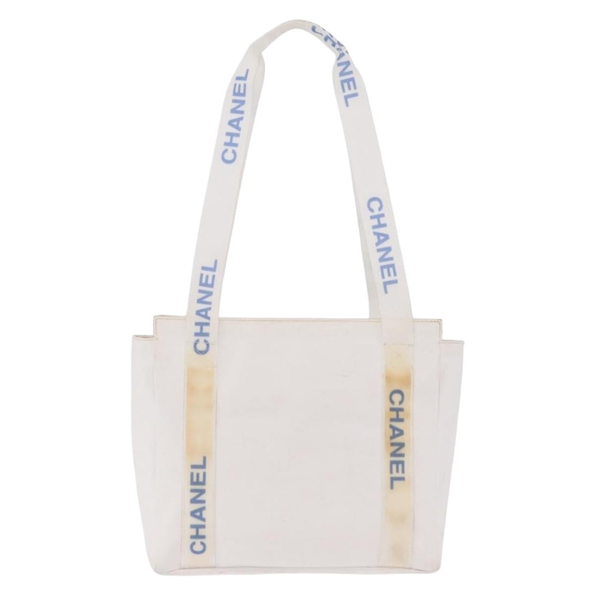 CHANEL Chanel Sports Shoulder Bag Polyester White Silver CC Auth bs37878