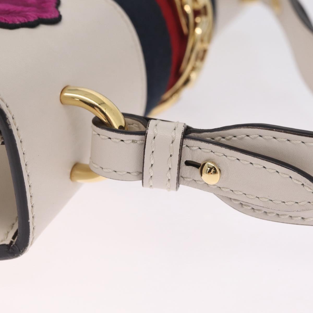 GUCCI Silvi Shoulder Bag Leather White Gold Tone 421882 Auth bs37879A