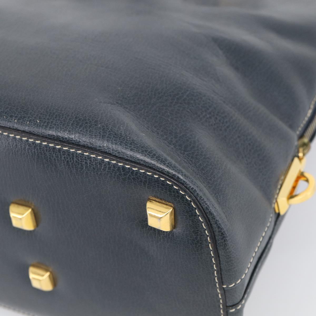 Salvatore Ferragamo Hand Bag Leather 2way Navy Gold Tone Auth bs37883