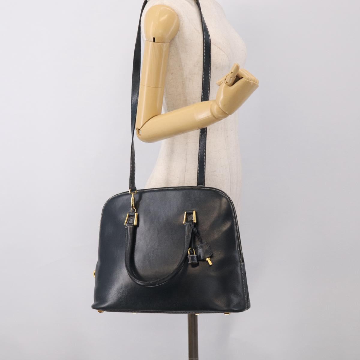 Salvatore Ferragamo Hand Bag Leather 2way Navy Gold Tone Auth bs37883