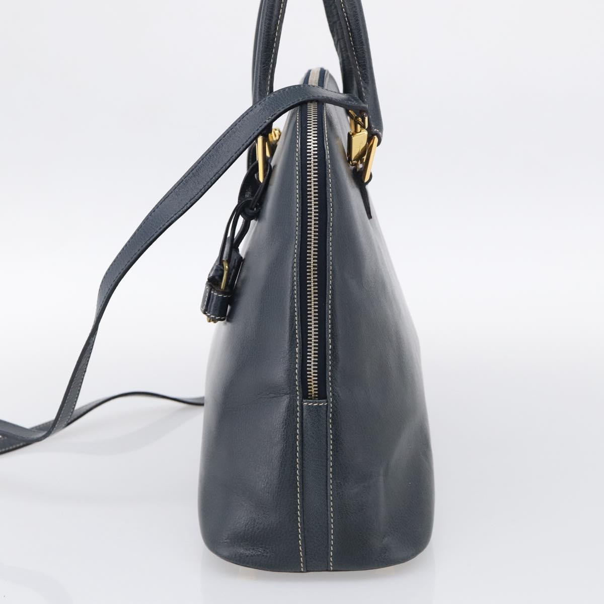 Salvatore Ferragamo Hand Bag Leather 2way Navy Gold Tone Auth bs37883