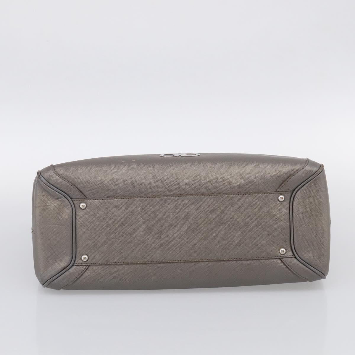 Salvatore Ferragamo Gancini Hand Bag Leather Silver Auth bs37886