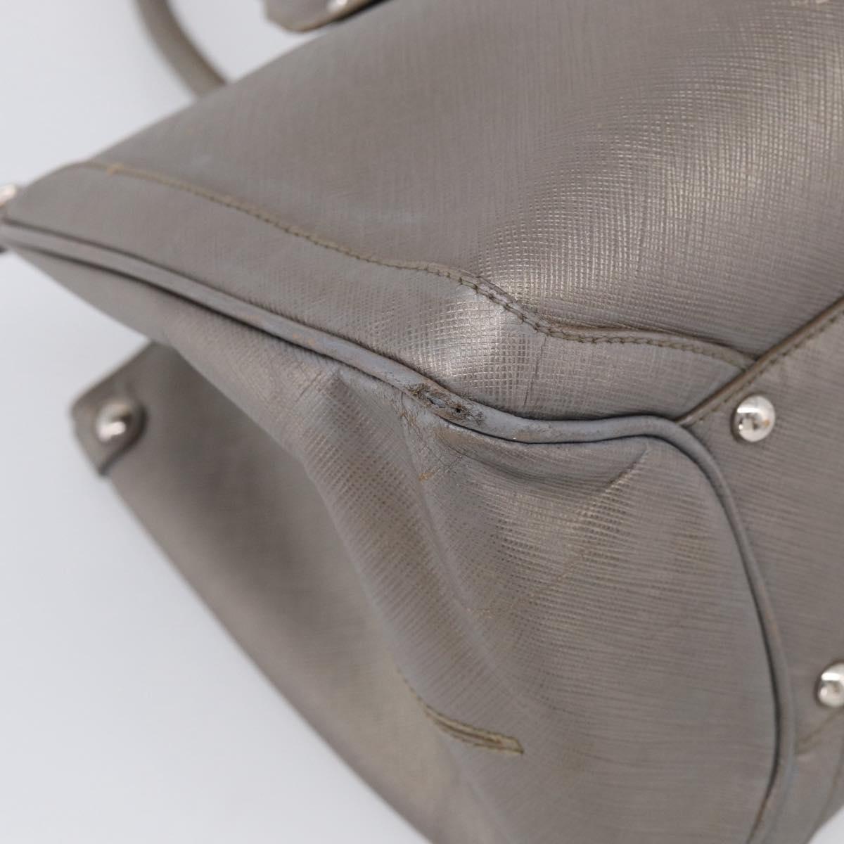 Salvatore Ferragamo Gancini Hand Bag Leather Silver Auth bs37886