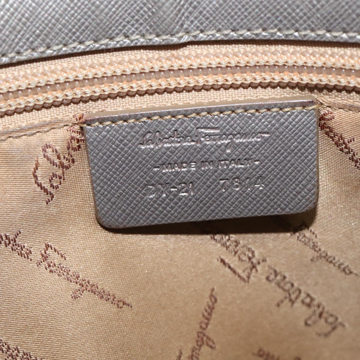 Salvatore Ferragamo Gancini Hand Bag Leather Silver Auth bs37886