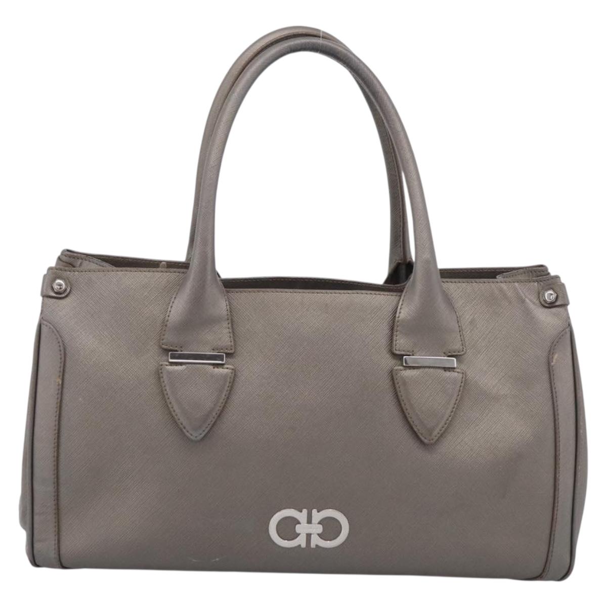 Salvatore Ferragamo Gancini Hand Bag Leather Silver Auth bs37886