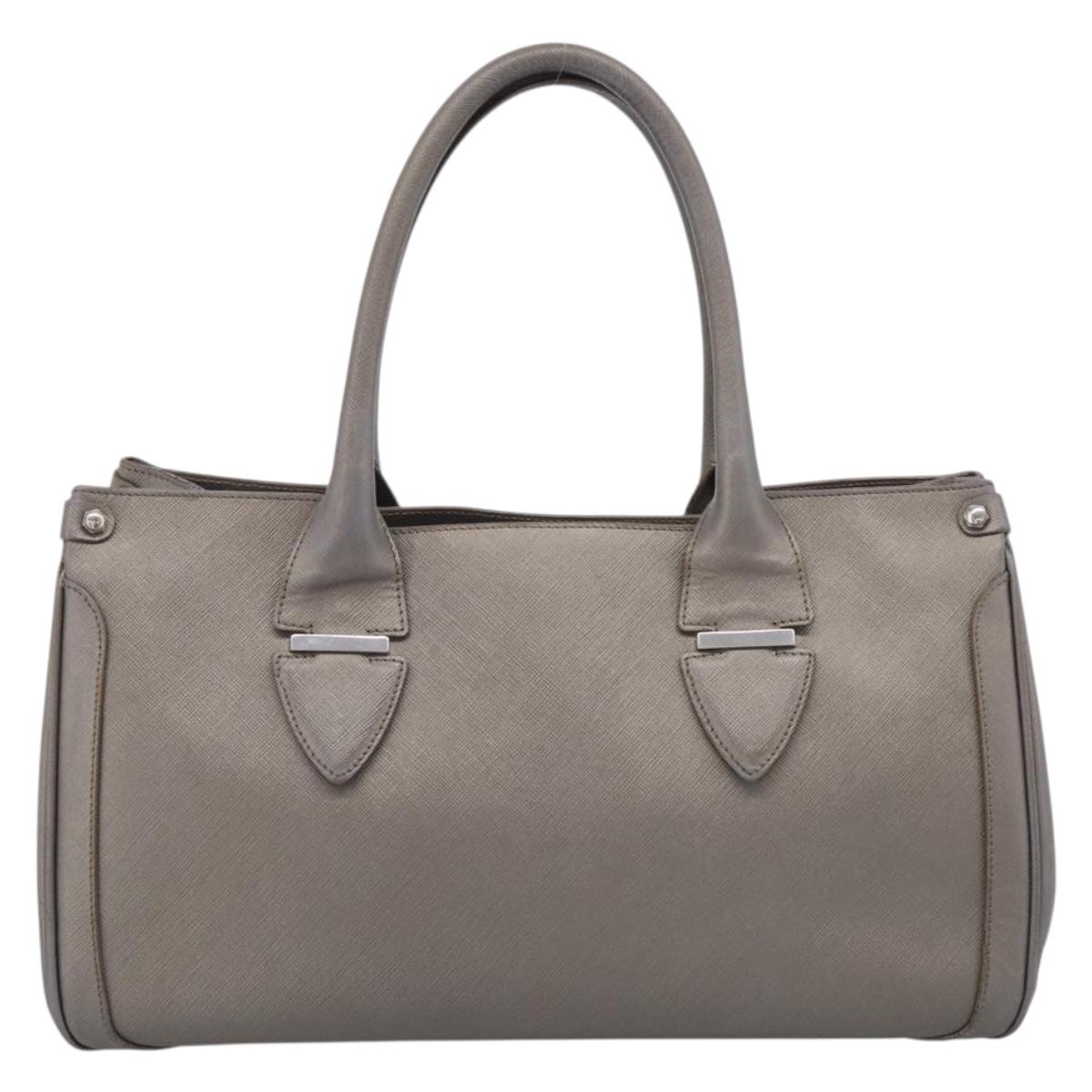 Salvatore Ferragamo Gancini Hand Bag Leather Silver Auth bs37886