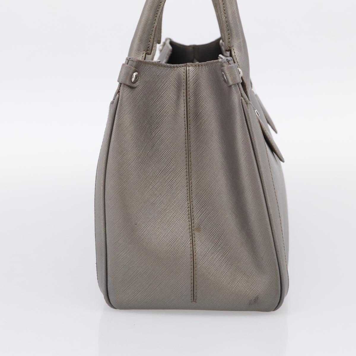 Salvatore Ferragamo Gancini Hand Bag Leather Silver Auth bs37886