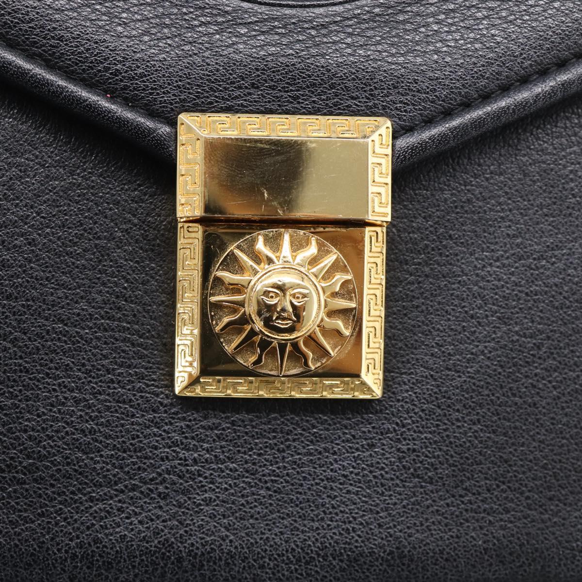 Gianni Versace Clutch Bag Leather Black Gold Tone Auth bs37891