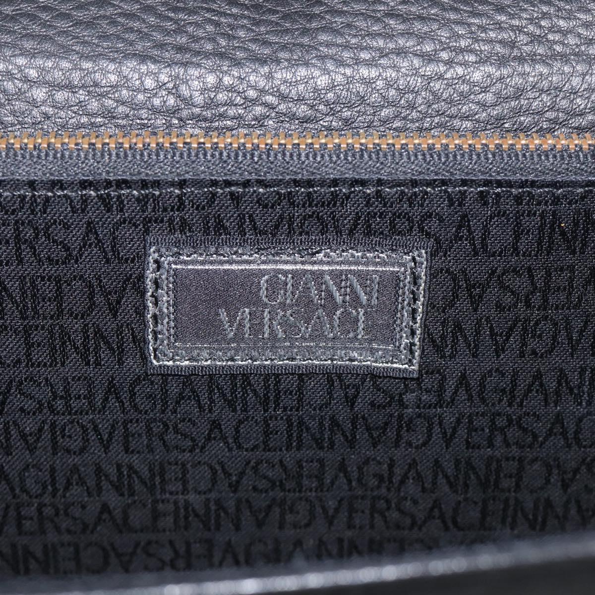 Gianni Versace Clutch Bag Leather Black Gold Tone Auth bs37891