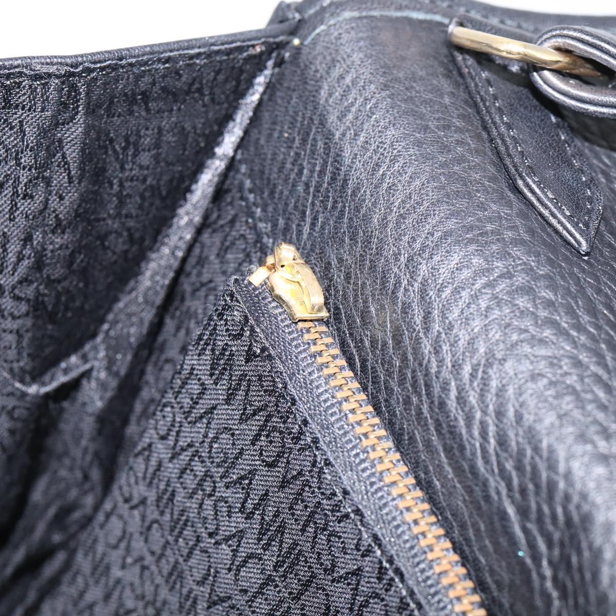 Gianni Versace Clutch Bag Leather Black Gold Tone Auth bs37891