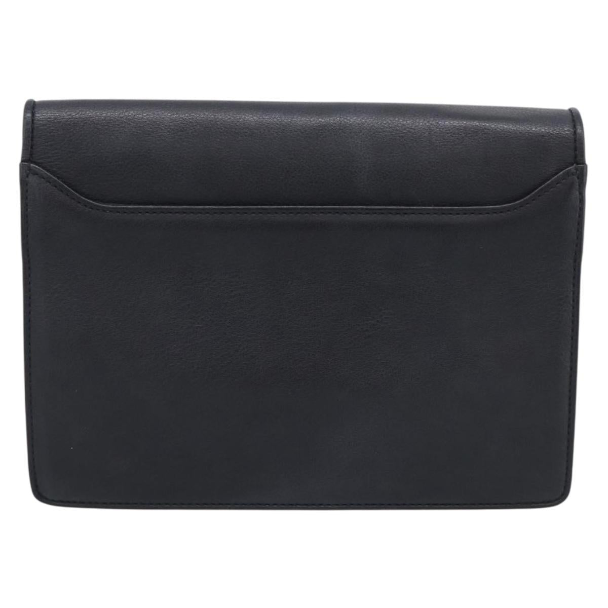 Gianni Versace Clutch Bag Leather Black Gold Tone Auth bs37891