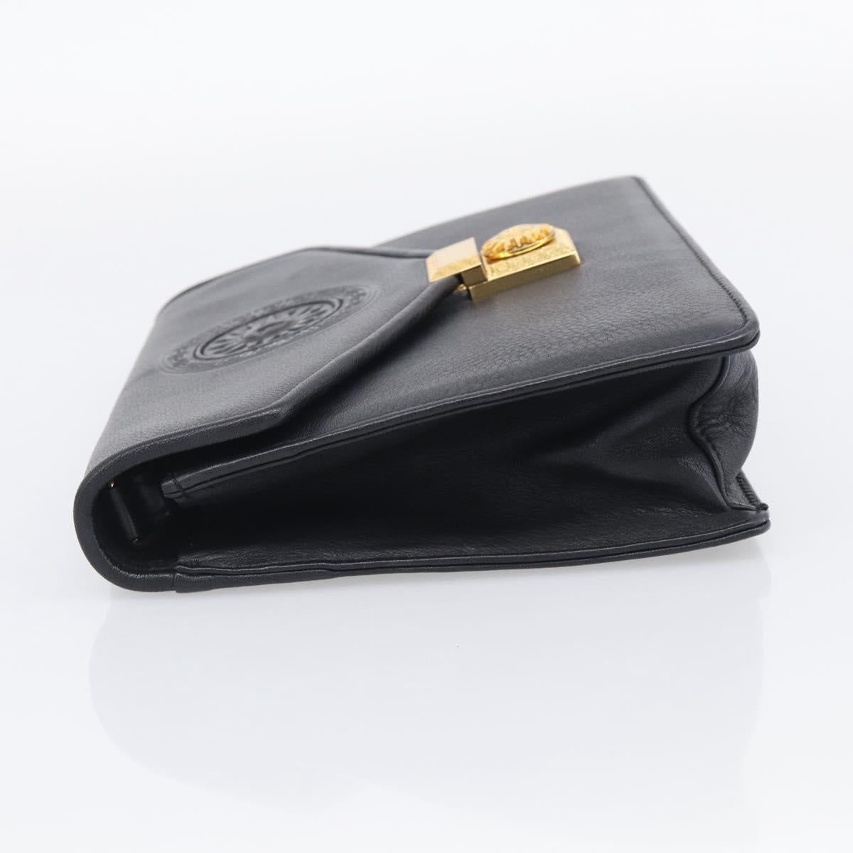 Gianni Versace Clutch Bag Leather Black Gold Tone Auth bs37891