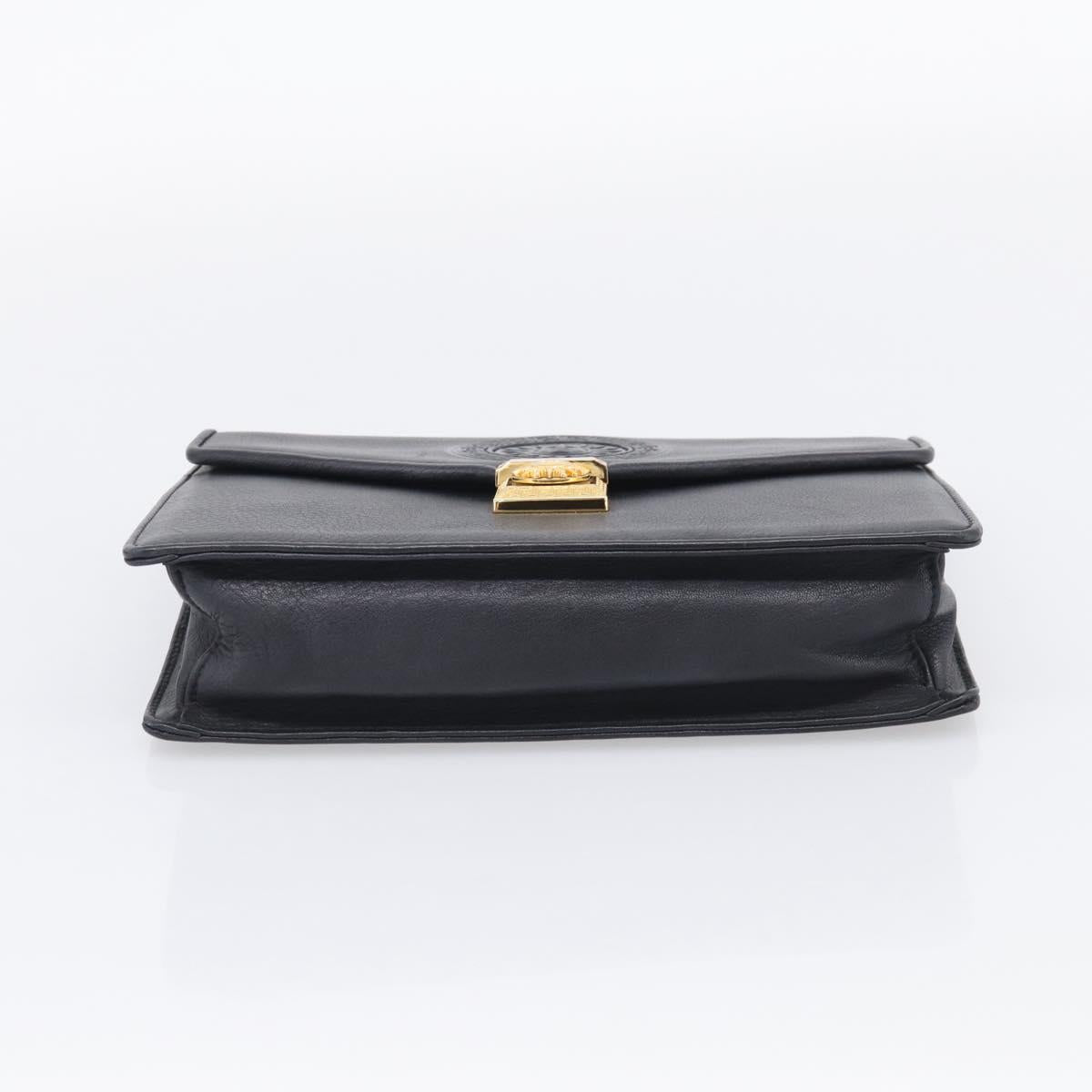 Gianni Versace Clutch Bag Leather Black Gold Tone Auth bs37891