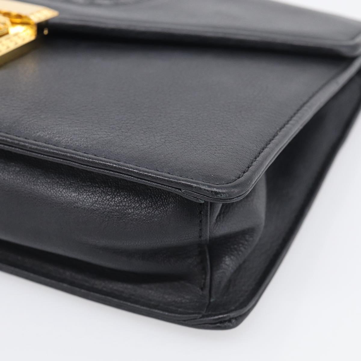 Gianni Versace Clutch Bag Leather Black Gold Tone Auth bs37891