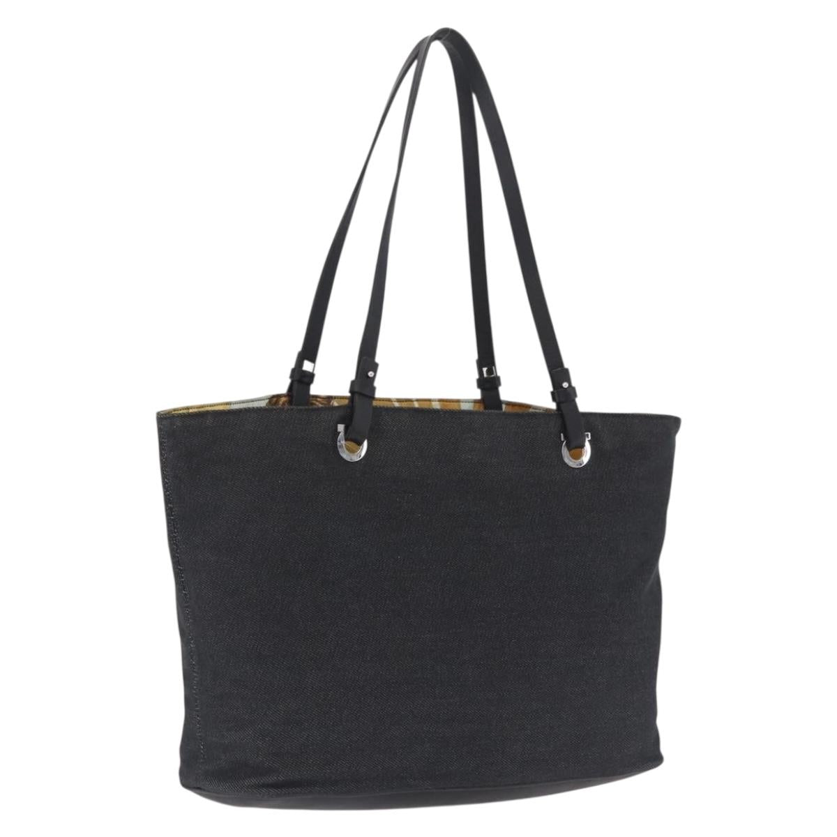 Salvatore Ferragamo Gancini Tote Bag Canvas Black Silver Auth bs37893A