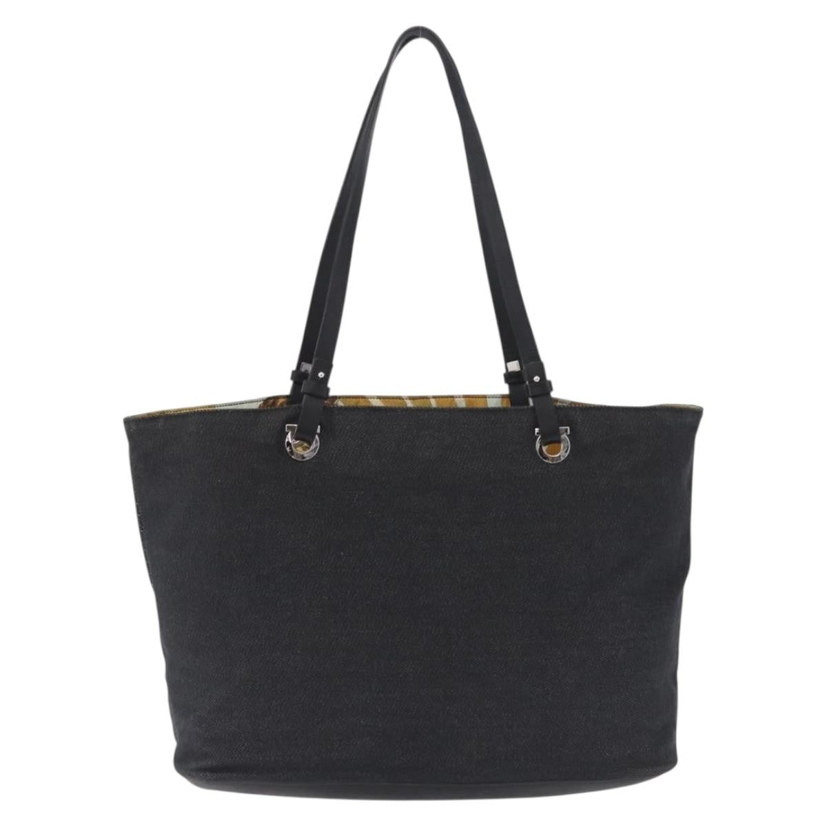 Salvatore Ferragamo Gancini Tote Bag Canvas Black Silver Auth bs37893A