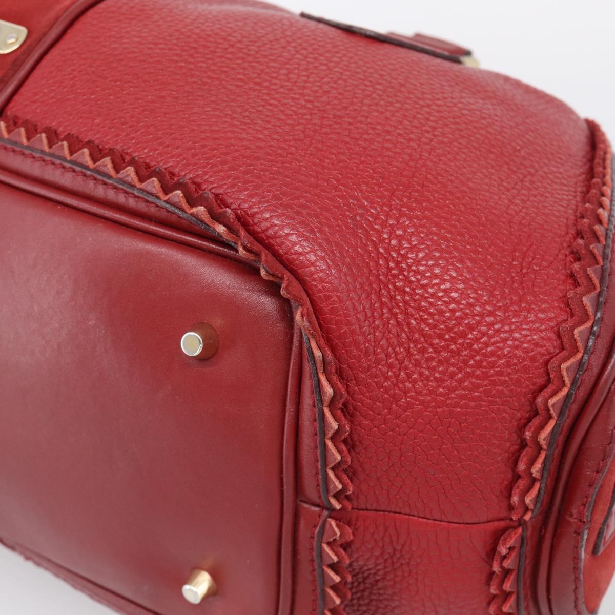 BURBERRY Boston Bag Leather Red Gold Tone Auth bs37894