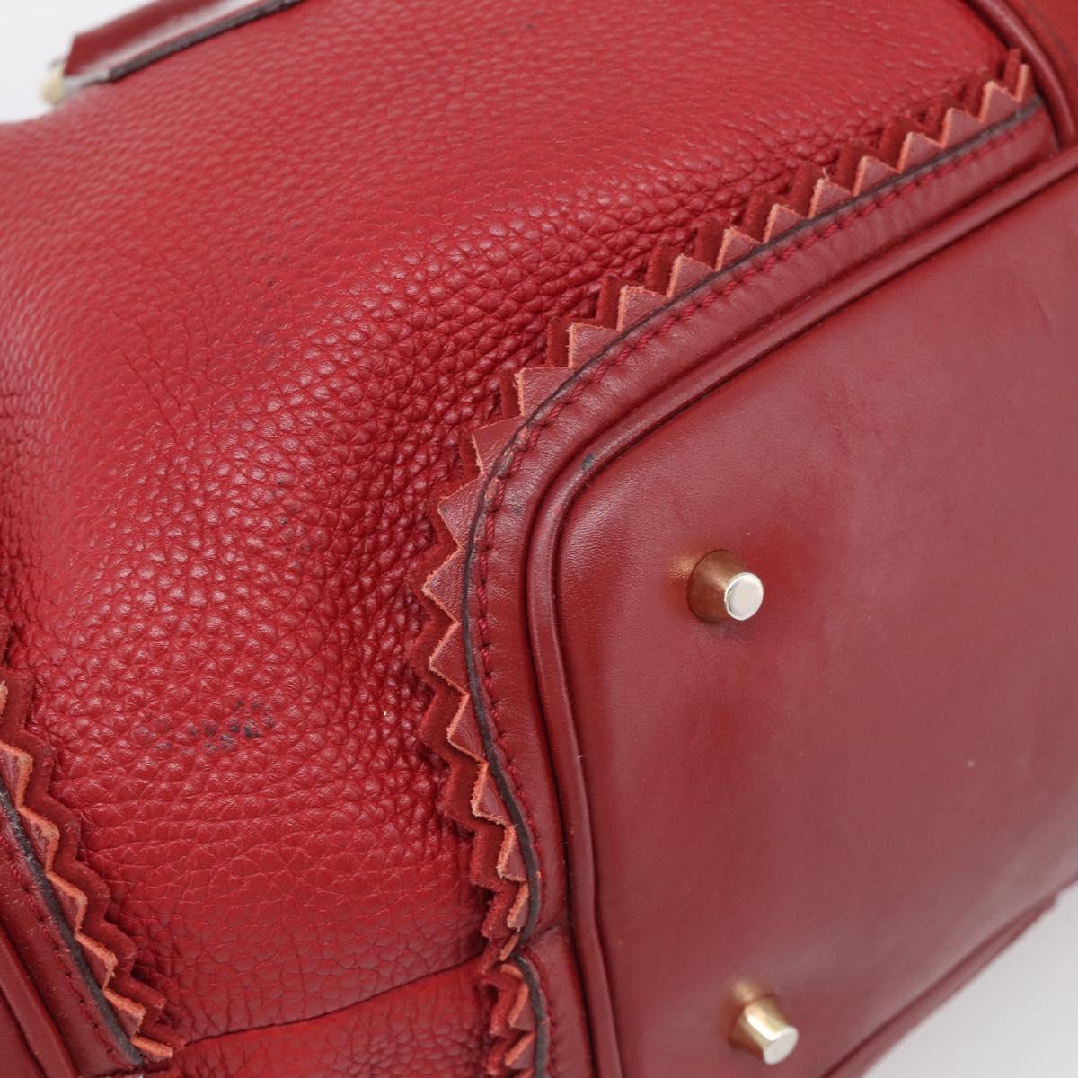 BURBERRY Boston Bag Leather Red Gold Tone Auth bs37894