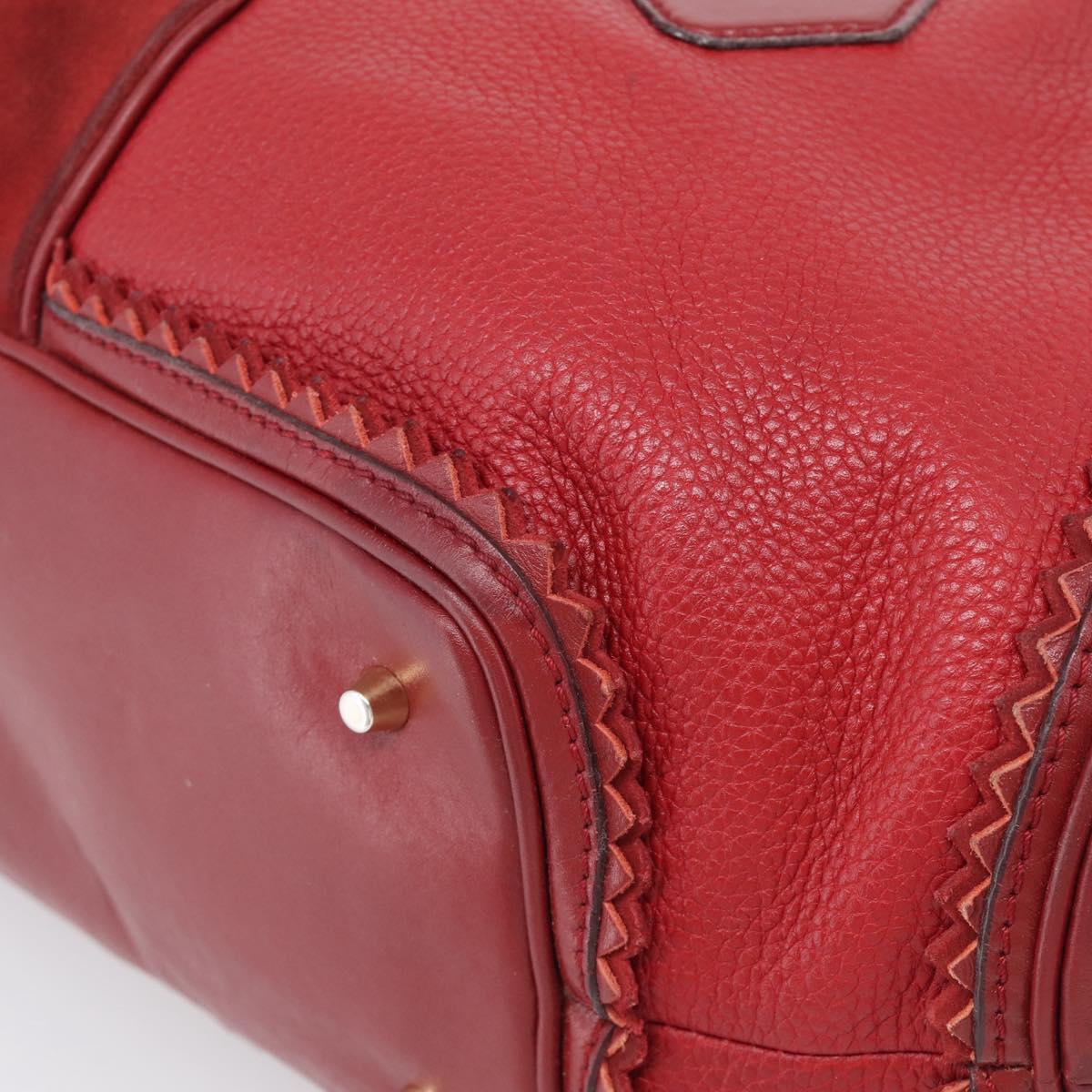BURBERRY Boston Bag Leather Red Gold Tone Auth bs37894