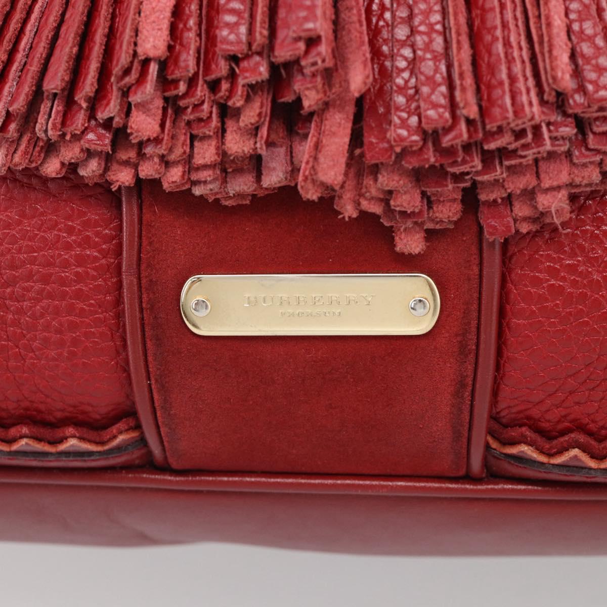 BURBERRY Boston Bag Leather Red Gold Tone Auth bs37894