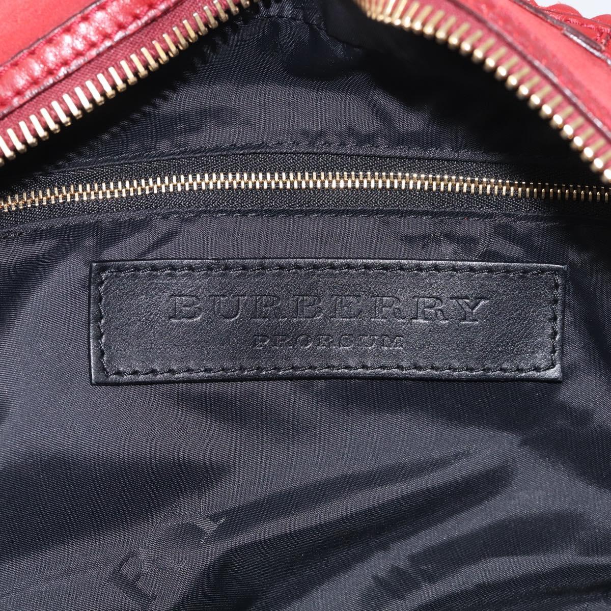 BURBERRY Boston Bag Leather Red Gold Tone Auth bs37894