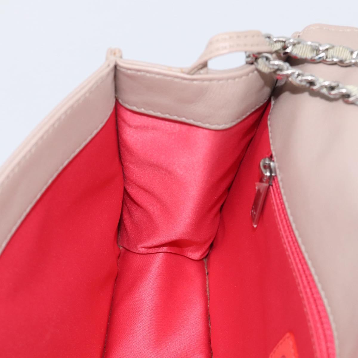 CHANEL Chain Shoulder Bag Patent Beige Silver CC Auth bs37895