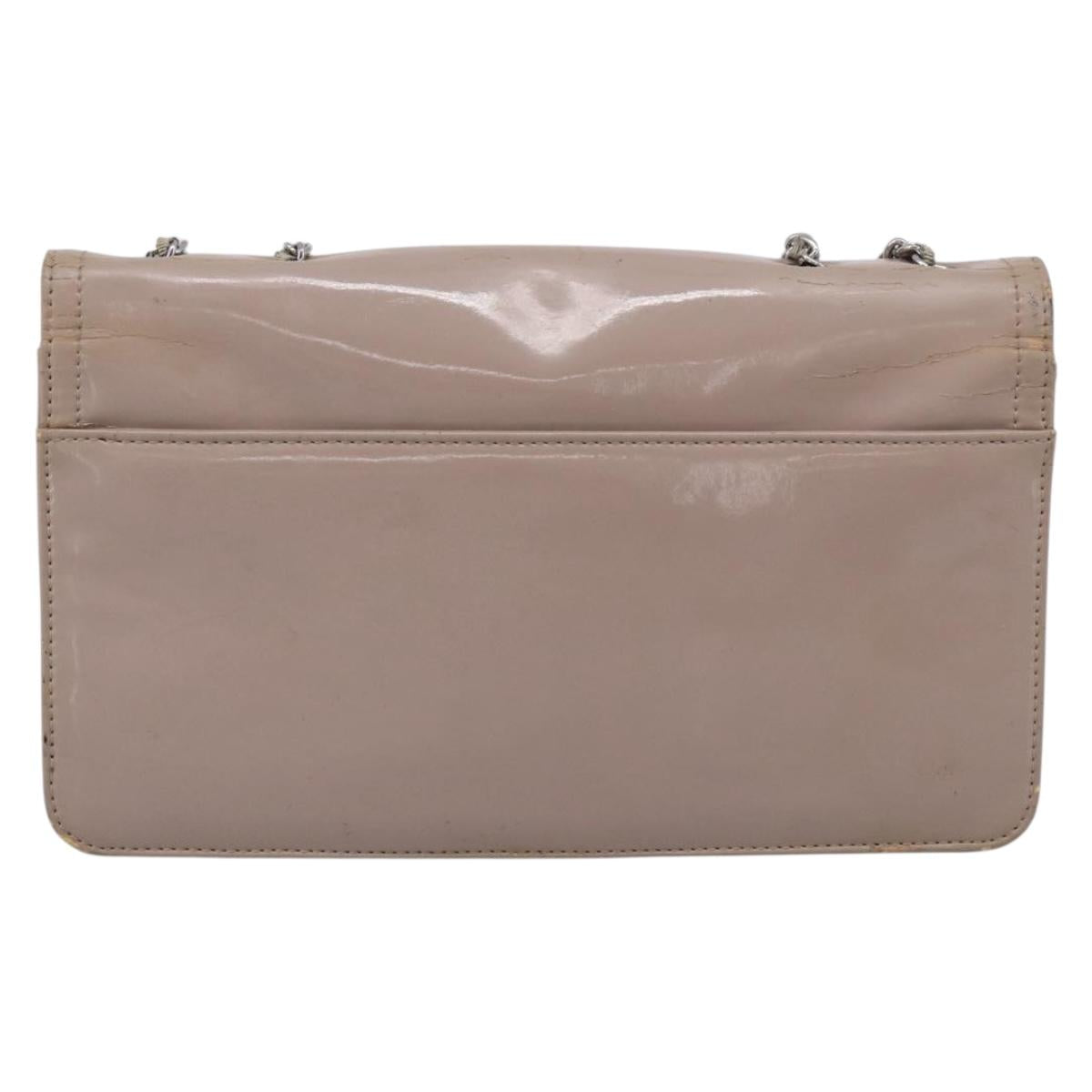 CHANEL Chain Shoulder Bag Patent Beige Silver CC Auth bs37895