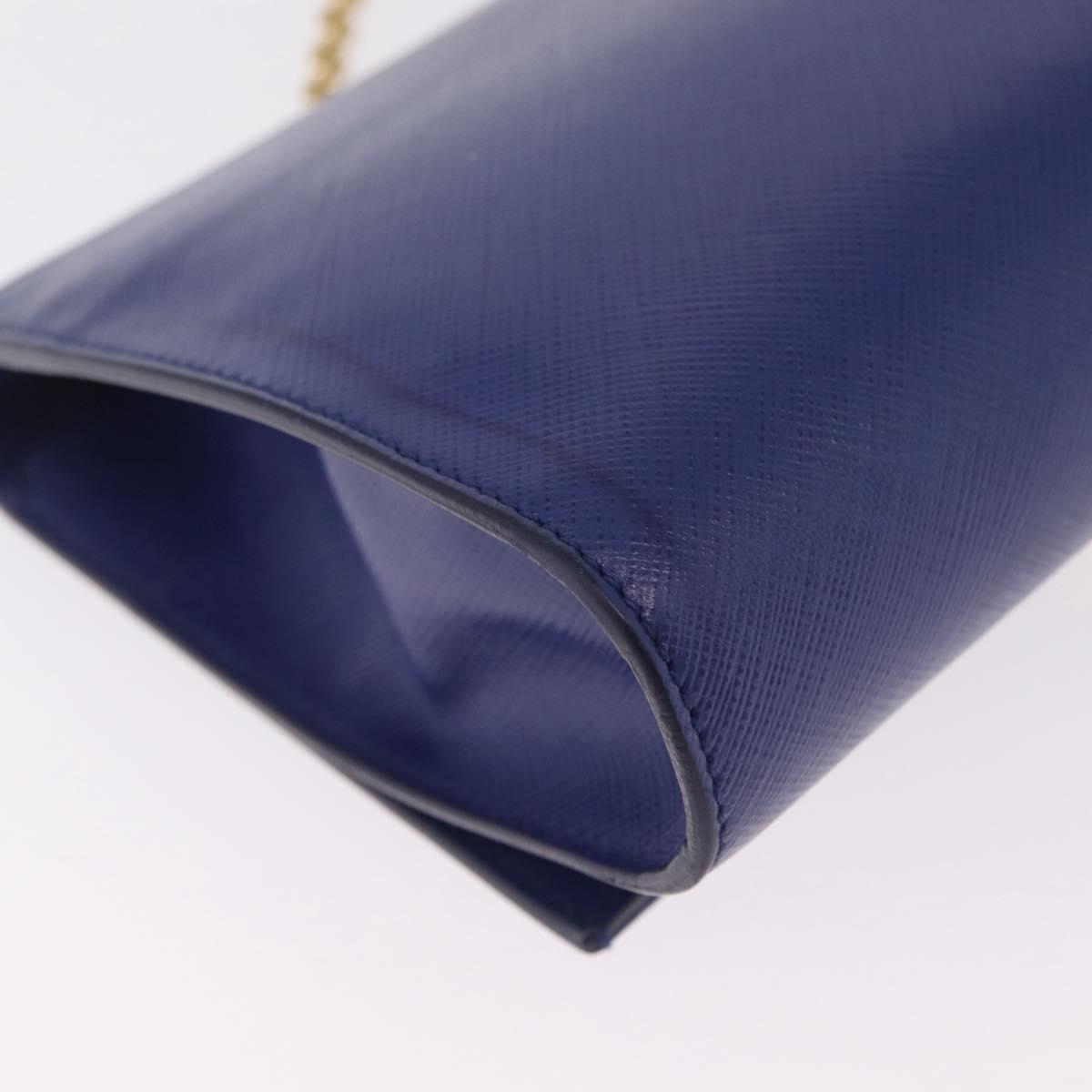 Salvatore Ferragamo Vala Chain Shoulder Bag Leather Blue Gold Tone Auth bs37896A