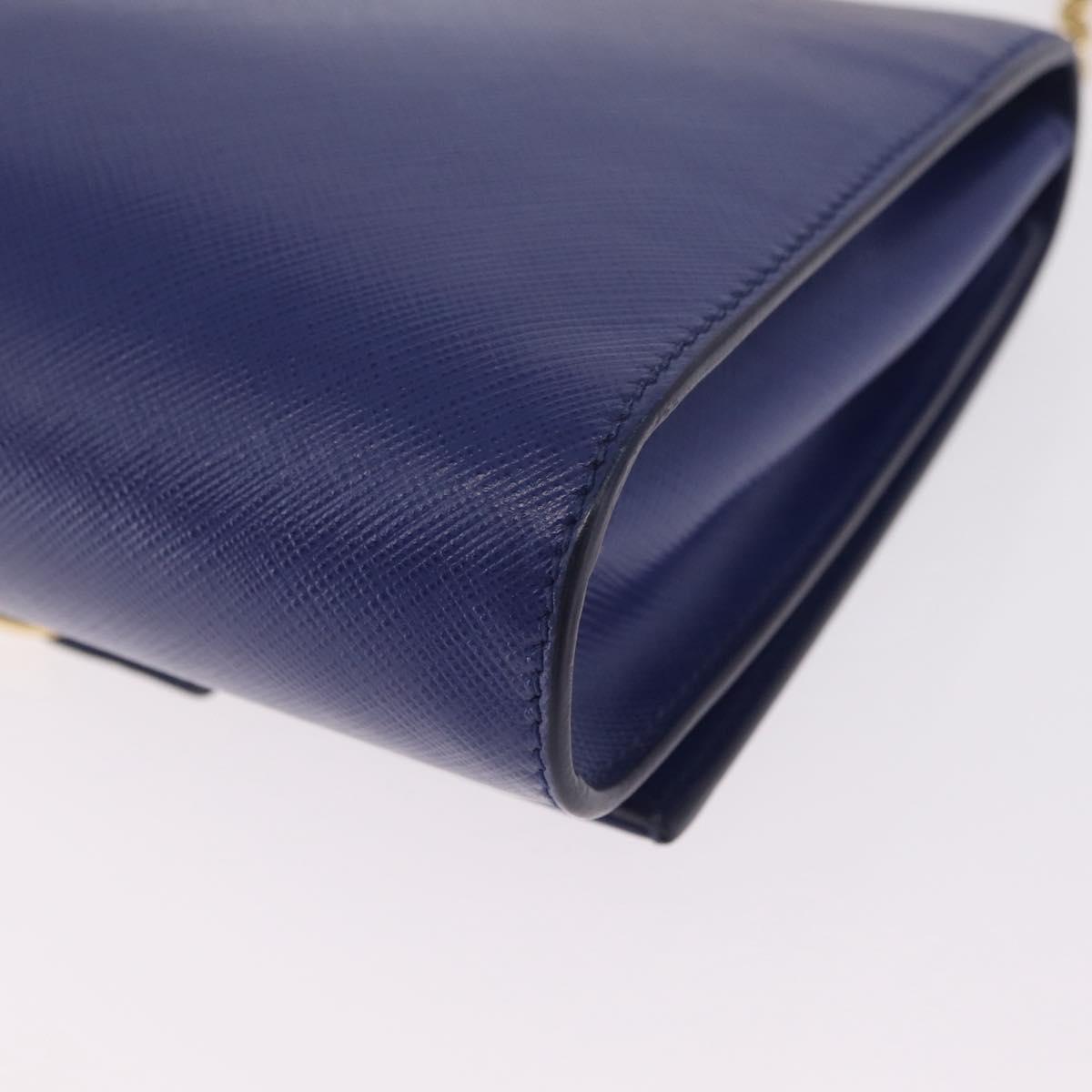Salvatore Ferragamo Vala Chain Shoulder Bag Leather Blue Gold Tone Auth bs37896A