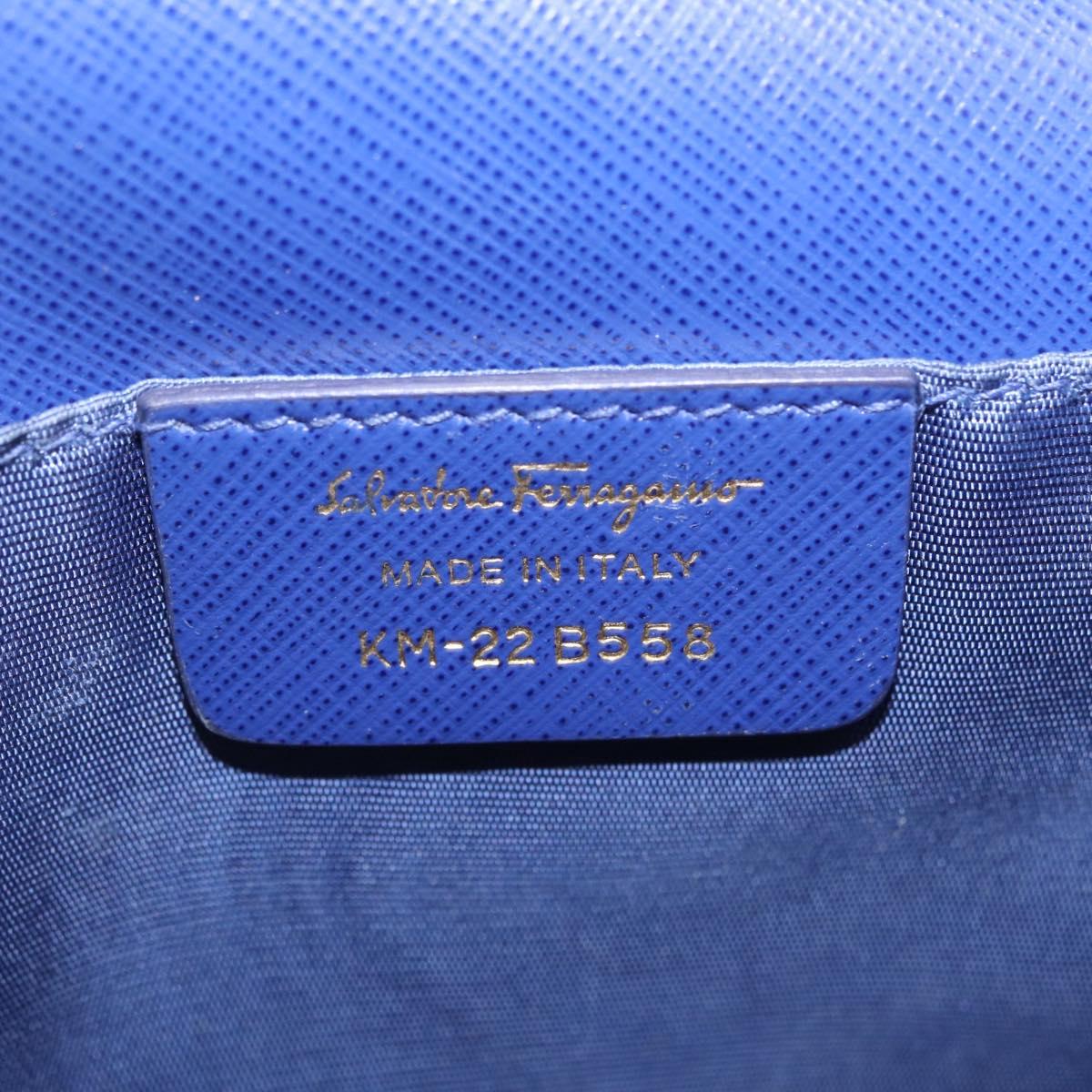 Salvatore Ferragamo Vala Chain Shoulder Bag Leather Blue Gold Tone Auth bs37896A