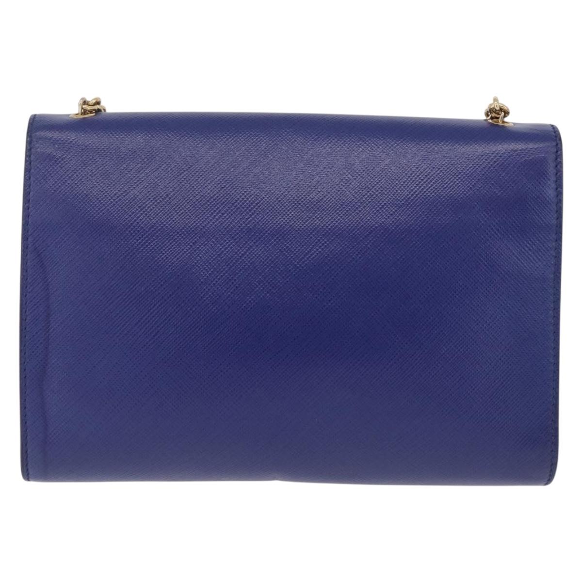 Salvatore Ferragamo Vala Chain Shoulder Bag Leather Blue Gold Tone Auth bs37896A