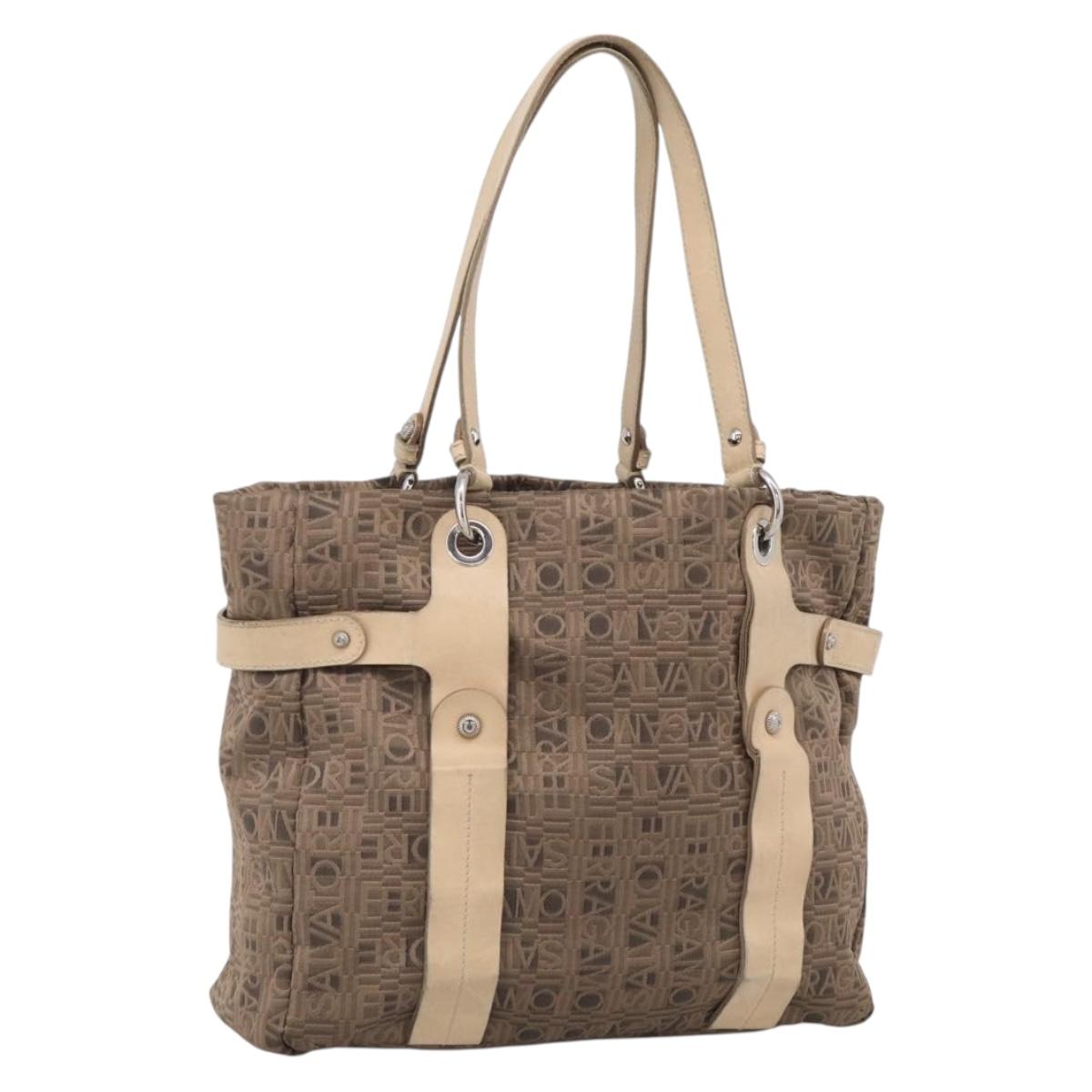 Salvatore Ferragamo Tote Bag Canvas Brown Silver Auth bs37897