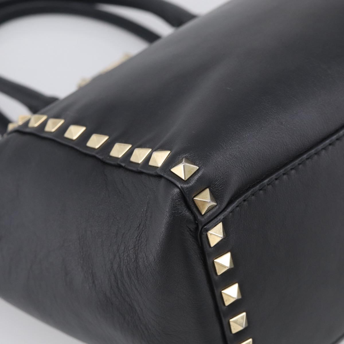 Valentino Rock Studs Hand Bag Leather 2way Black Gold Tone Auth bs37898