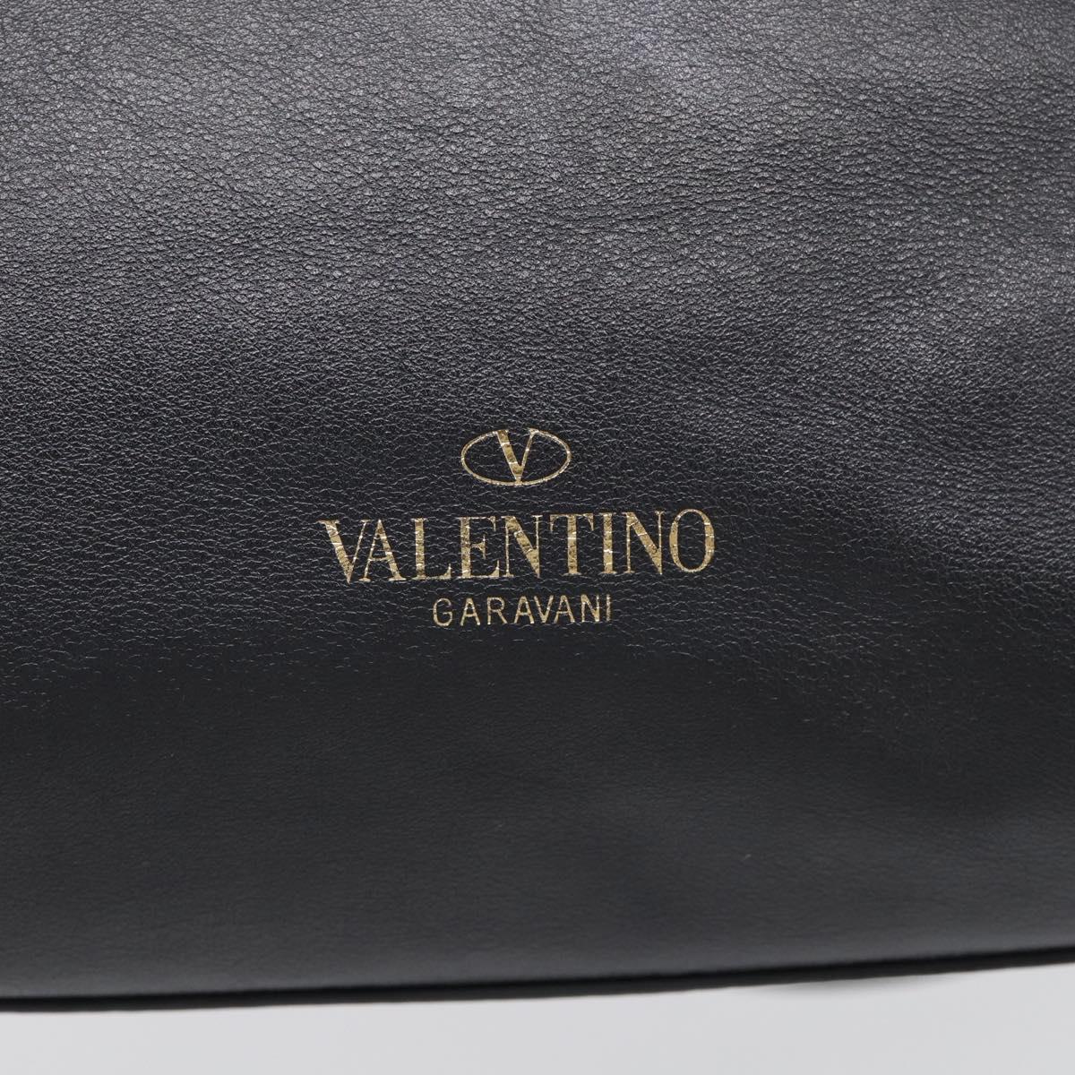 Valentino Rock Studs Hand Bag Leather 2way Black Gold Tone Auth bs37898