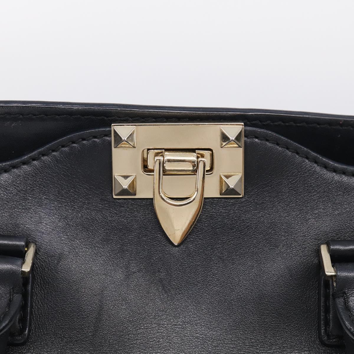Valentino Rock Studs Hand Bag Leather 2way Black Gold Tone Auth bs37898
