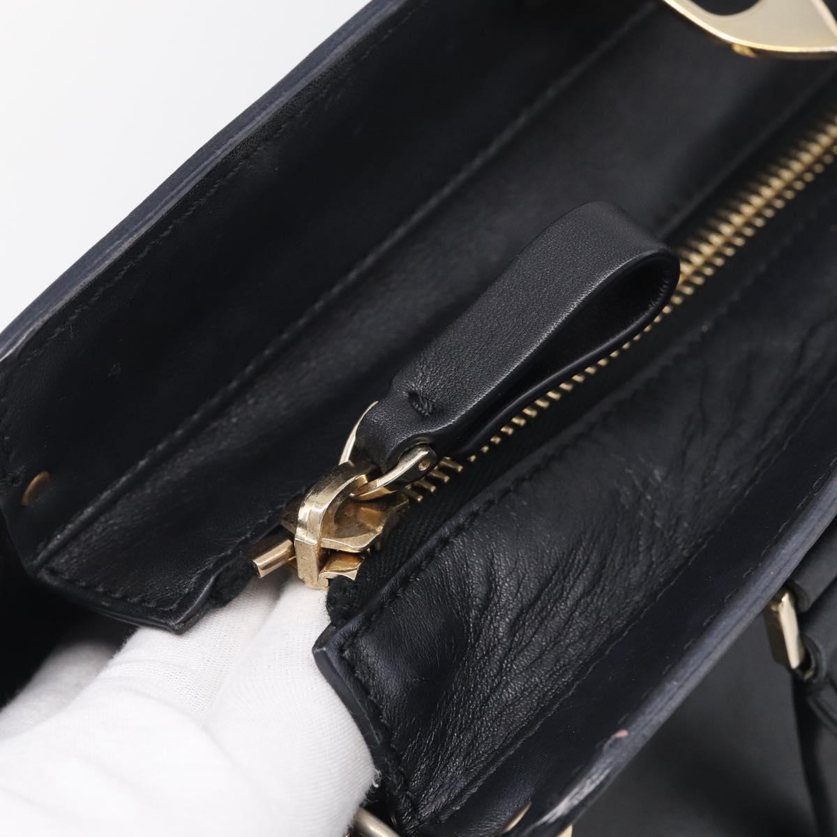 Valentino Rock Studs Hand Bag Leather 2way Black Gold Tone Auth bs37898