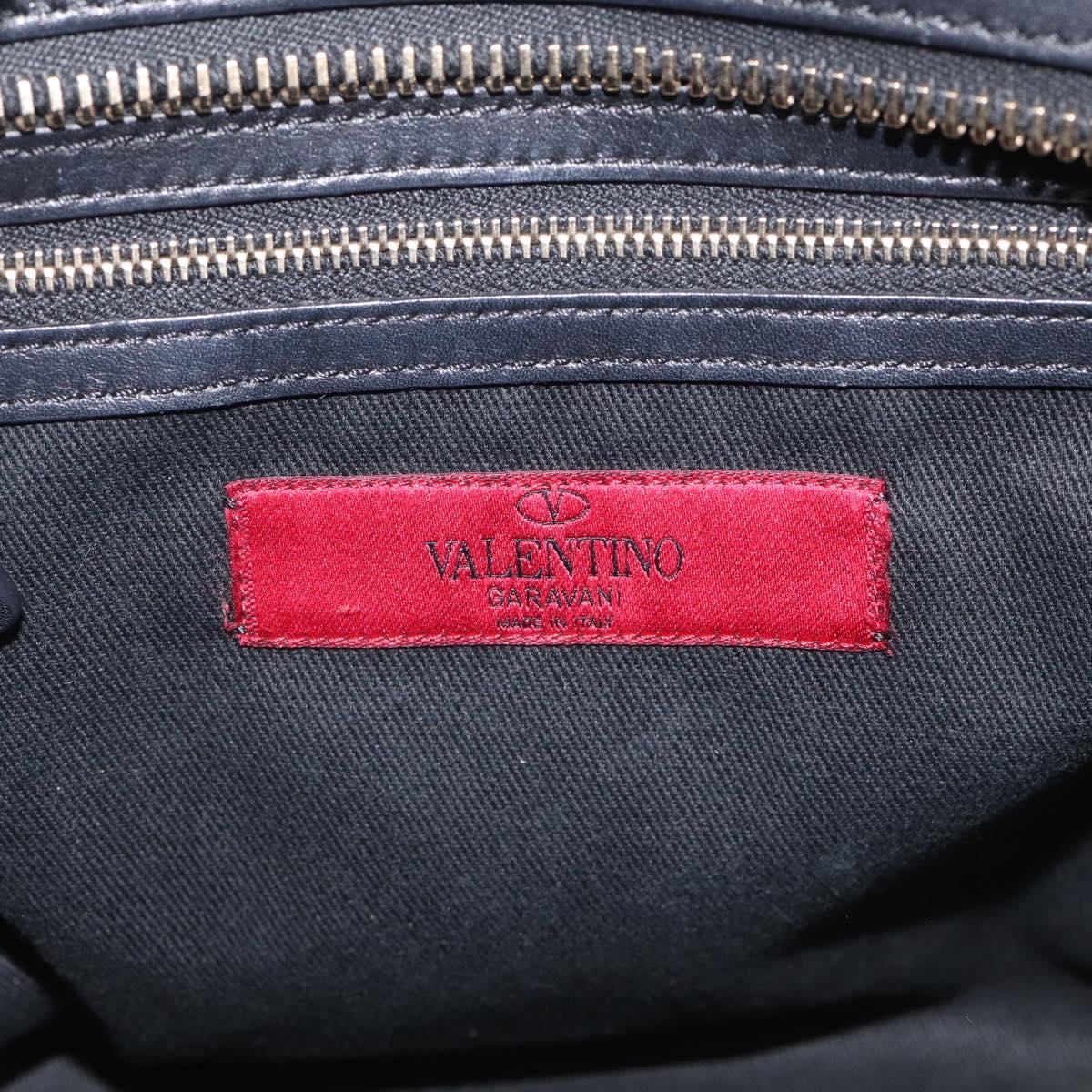 Valentino Rock Studs Hand Bag Leather 2way Black Gold Tone Auth bs37898