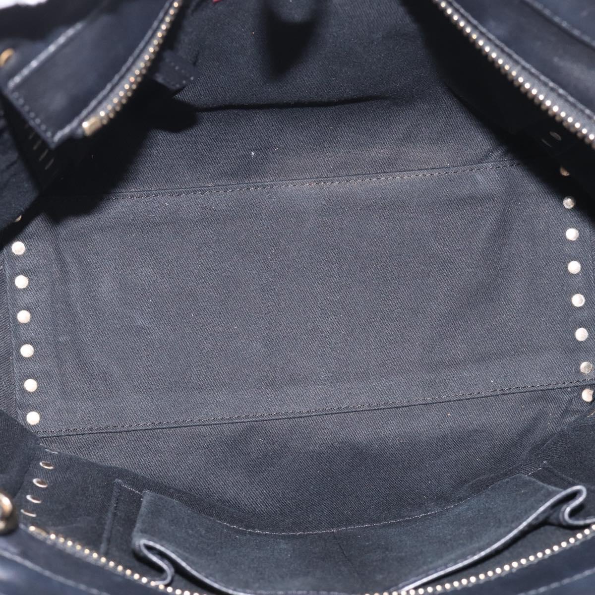 Valentino Rock Studs Hand Bag Leather 2way Black Gold Tone Auth bs37898