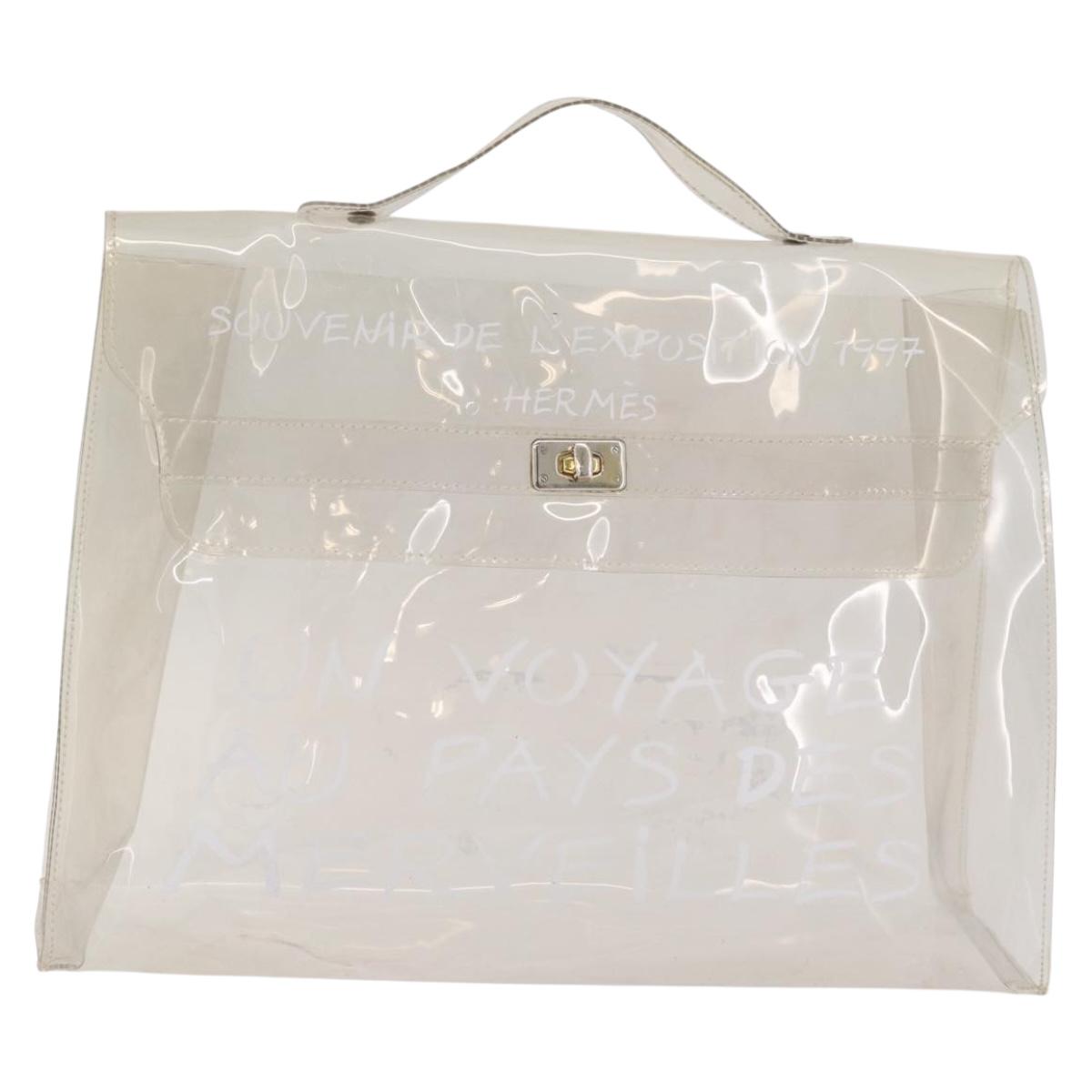 HERMES Vinyl Kelly Hand Bag Clear Gold Tone Auth bs37899