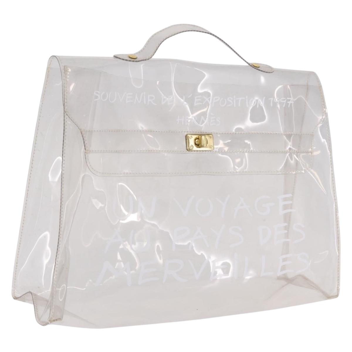 HERMES Vinyl Kelly Hand Bag Clear Gold Tone Auth bs37900
