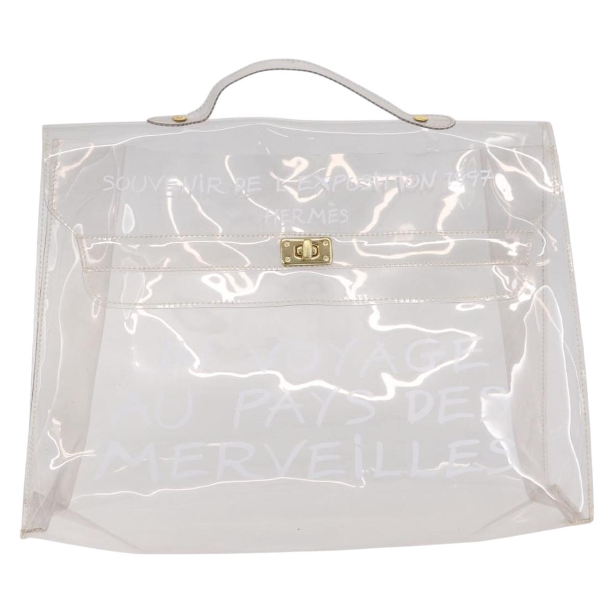 HERMES Vinyl Kelly Hand Bag Clear Gold Tone Auth bs37900