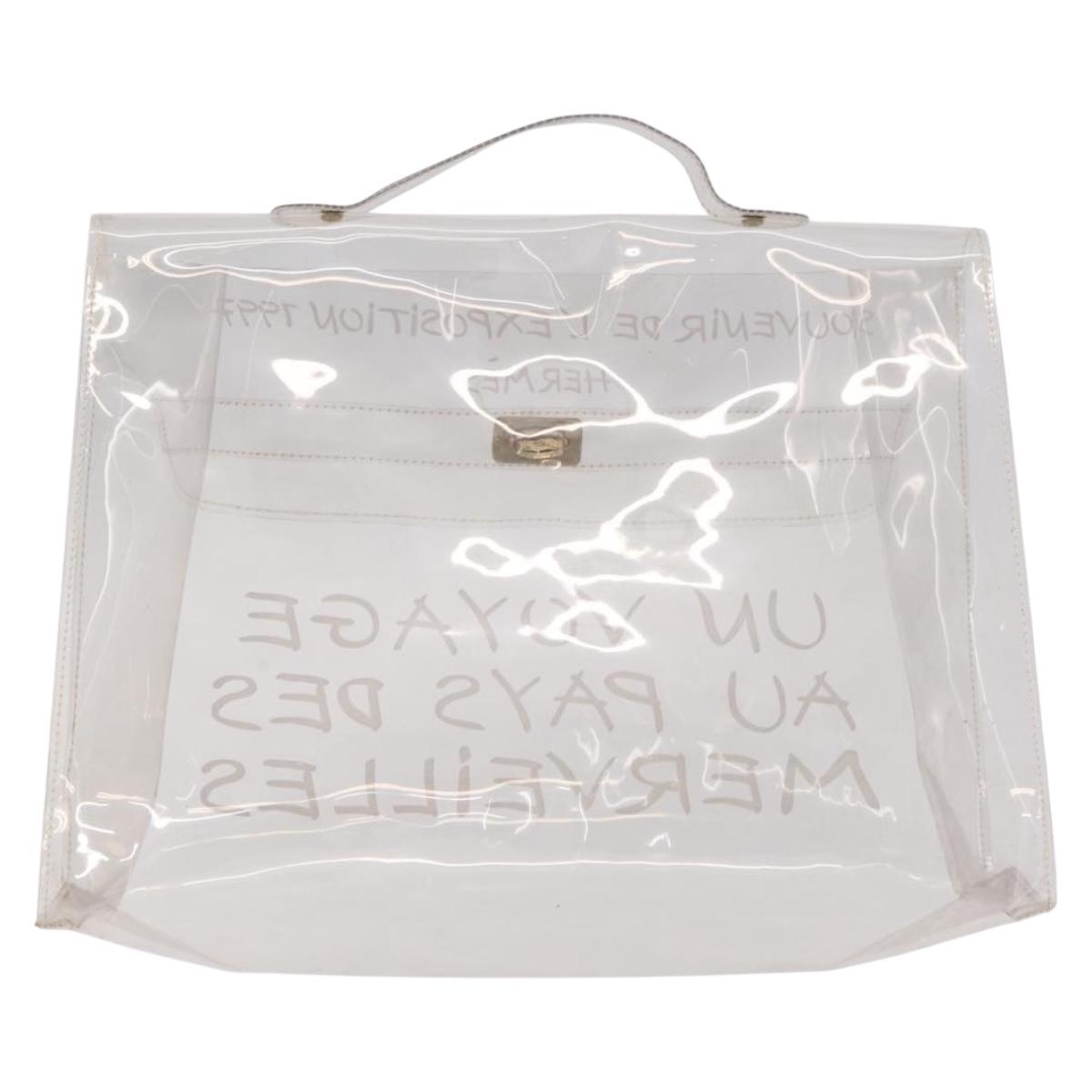 HERMES Vinyl Kelly Hand Bag Clear Gold Tone Auth bs37900